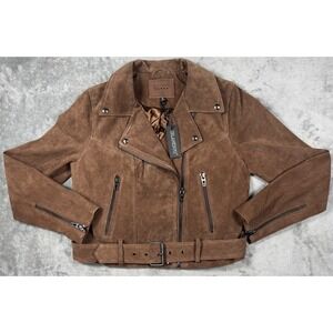 NWT BLANKNYC Suede Moto Jacket Womens Medium Brown Belted Moto‎ Biker 73K-5913NO
